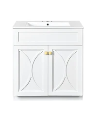 Sillysis 30" Modern Bathroom Vanity with Ceramic Sink, Retractable Rack & Large Storage Cabinet for Small Spaces