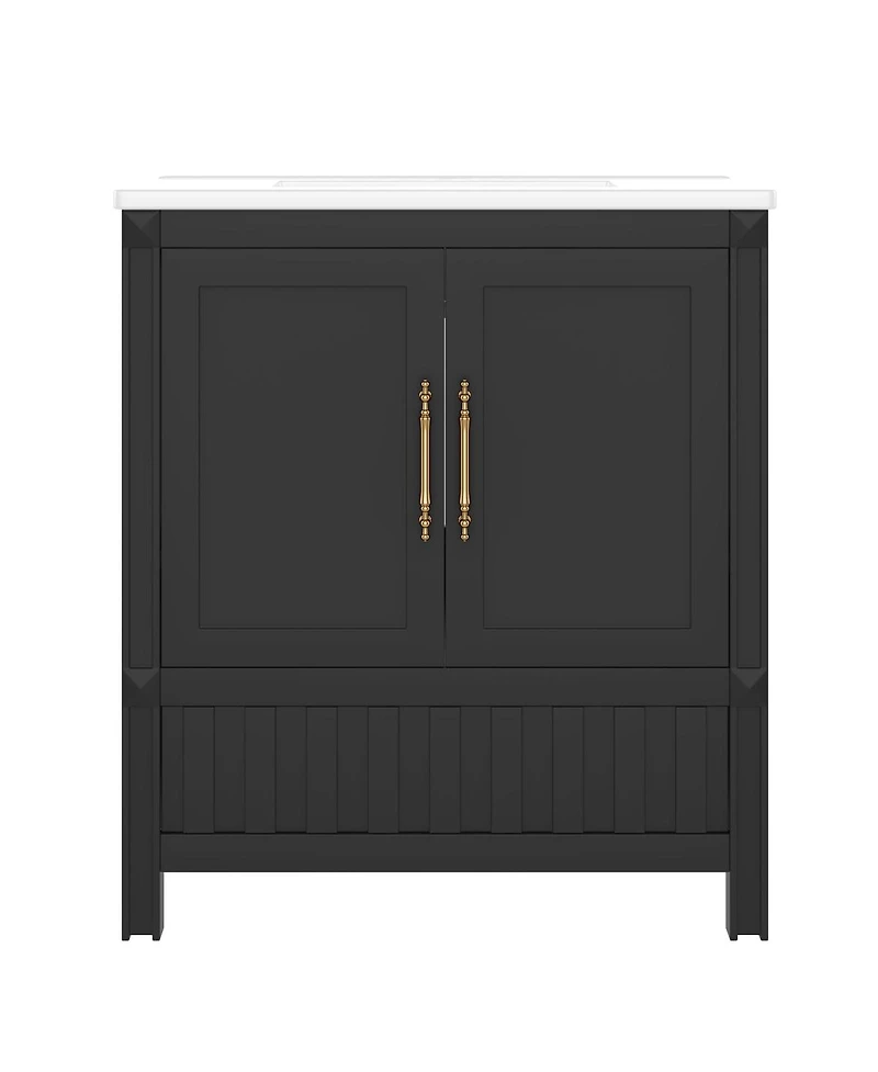 Sillysis 30" Bathroom Vanity with Sink, Solid Wood Cabinet & Push-to-Open Drawer for Modern Bathrooms