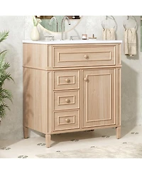 Sillysis 30" Freestanding Bathroom Vanity with Sink & Soft Close Flip Drawer, Solid Wood & Mdf Storage for Modern Bathrooms