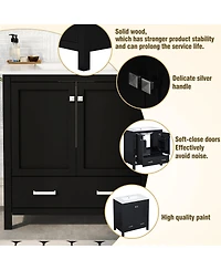 Sillysis 30" Bathroom Vanity with Sink, Solid Wood Cabinet & Soft Close Doors, Drawer Storage for Modern Bathrooms