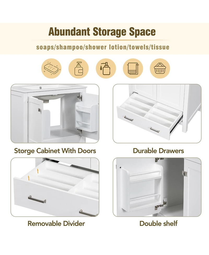 Sillysis 30" Bathroom Vanity with Sink, Solid Wood Cabinet & Soft Close Doors, Drawer Storage for Modern Bathrooms