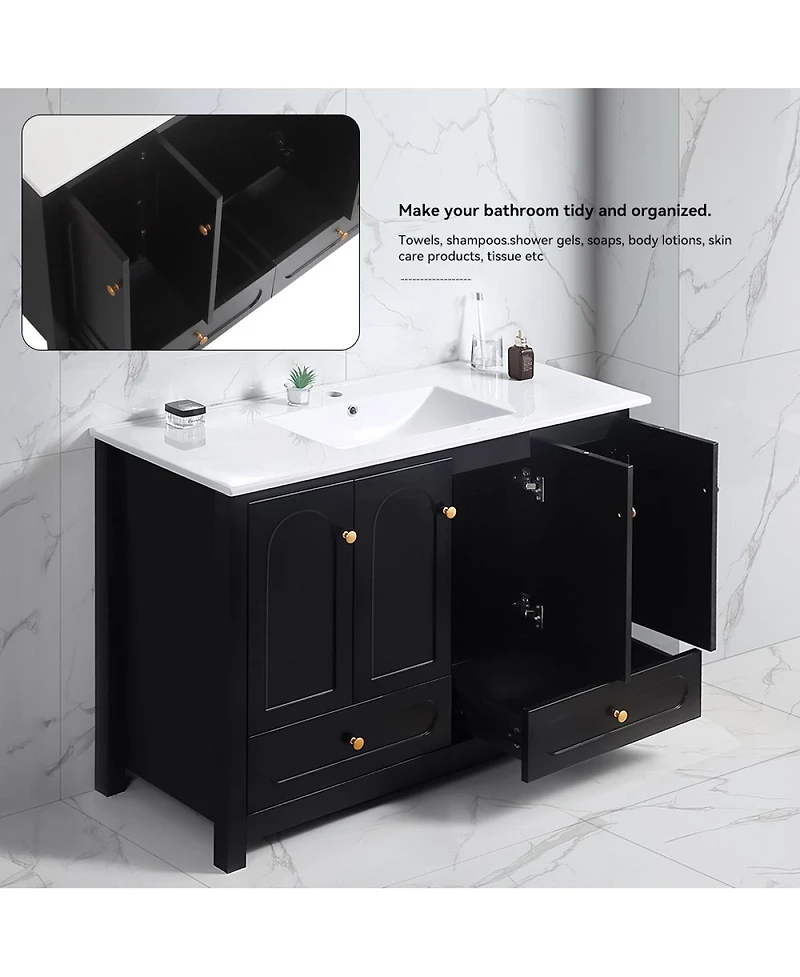 Sillysis 48" Bathroom Vanity with Integrated Ceramic Sink, Mdf Cabinet & Soft-Close Doors, Transitional Modern Storage for Elegant Decor