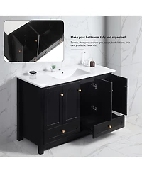 Sillysis 48" Bathroom Vanity with Integrated Ceramic Sink, Mdf Cabinet & Soft-Close Doors, Transitional Modern Storage for Elegant Decor