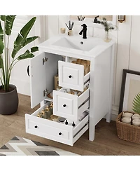 Sillysis 24" Light Green Bathroom Vanity with Ceramic Sink, Freestanding Retro Mdf Cabinet, Soft-Close Drawers, Ample Storage for Small Spaces