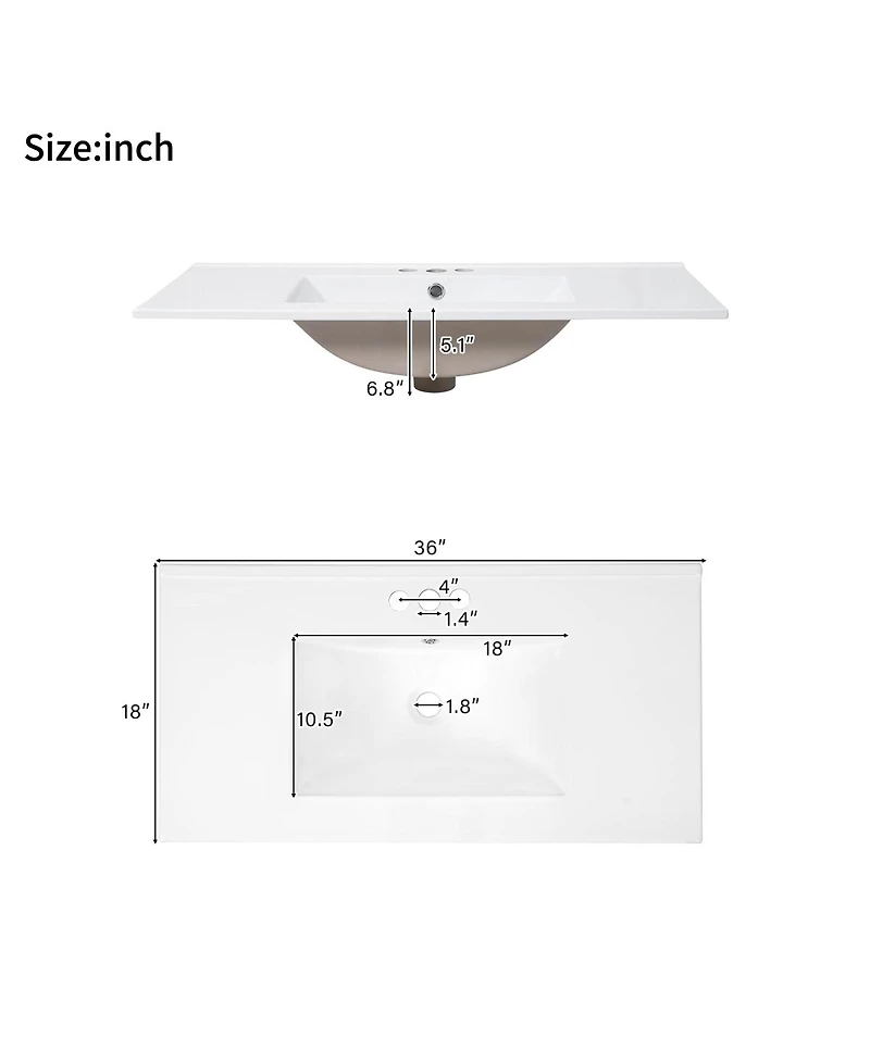 Sillysis 36" Modern Bathroom Vanity with Ceramic Sink, Solid Wood Frame & Soft Close Drawers for Small Spaces
