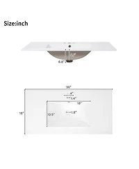 Sillysis 36" Modern Bathroom Vanity with Ceramic Sink, Solid Wood Frame & Soft Close Drawers for Small Spaces