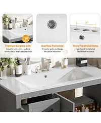 Sillysis 36" Modern Bathroom Vanity with Ceramic Sink, Solid Wood Frame & Soft Close Drawers for Small Spaces