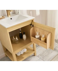 Sillysis 20" Solid Wood Bathroom Vanity with Sink & Door-Mounted Shelf, Modern Compact Pre-Assembled for Small Spaces-Sillysis