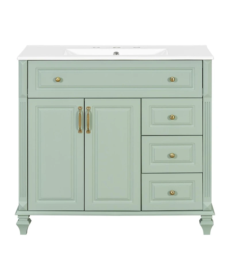 Sillysis 36" Bathroom Vanity with Ceramic Sink and Tilt-Out Drawer, Freestanding Classic Modern Storage