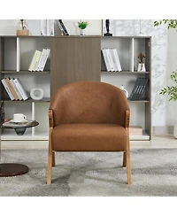 gaomon Mid-Century Modern Linen Upholstered Reading Armchair, Solid Wood Frame Comfortable Side Chair for Home