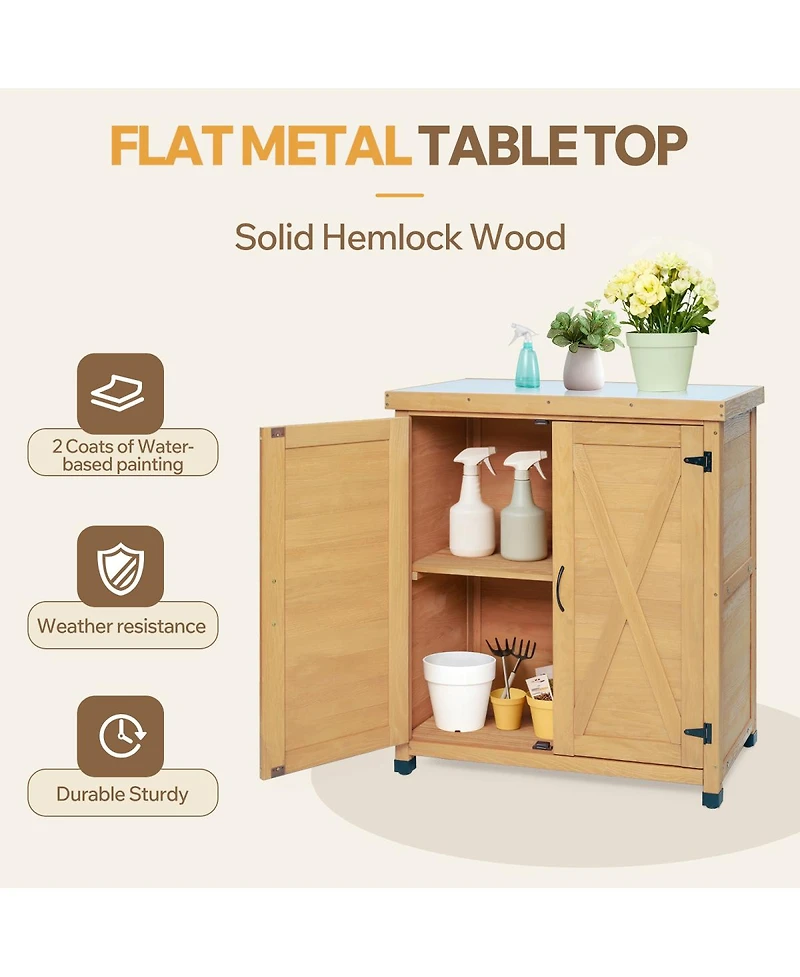 Streamdale Furniture Potting Bench with Storage Cabinet and Metal Table Top