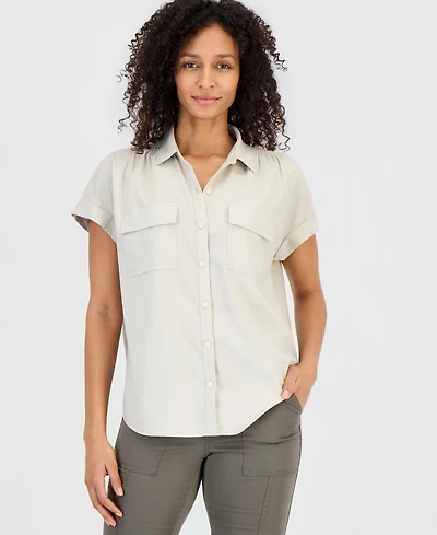 Style & Co Women's Linen Blend Short Sleeve Button-Front Shirt, Macy's Exclusive
