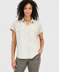 Style & Co Women's Linen Blend Short Sleeve Button-Front Shirt, Macy's Exclusive