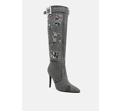 Cornik Multi Color Stones Denim Boots