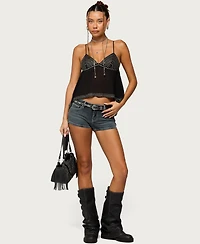 Edikted Women's Studded Asymmetric Sheer Babydoll Top