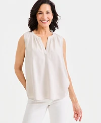 Style & Co Women's Linen Blend Sleeveless Split-Neck Top, Macy's Exclusive