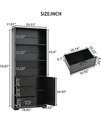 gaomon 6-Tier Bookshelf with Door and 3 Drawers, 71" Tall Bookcase 3-Tier Open Shelves