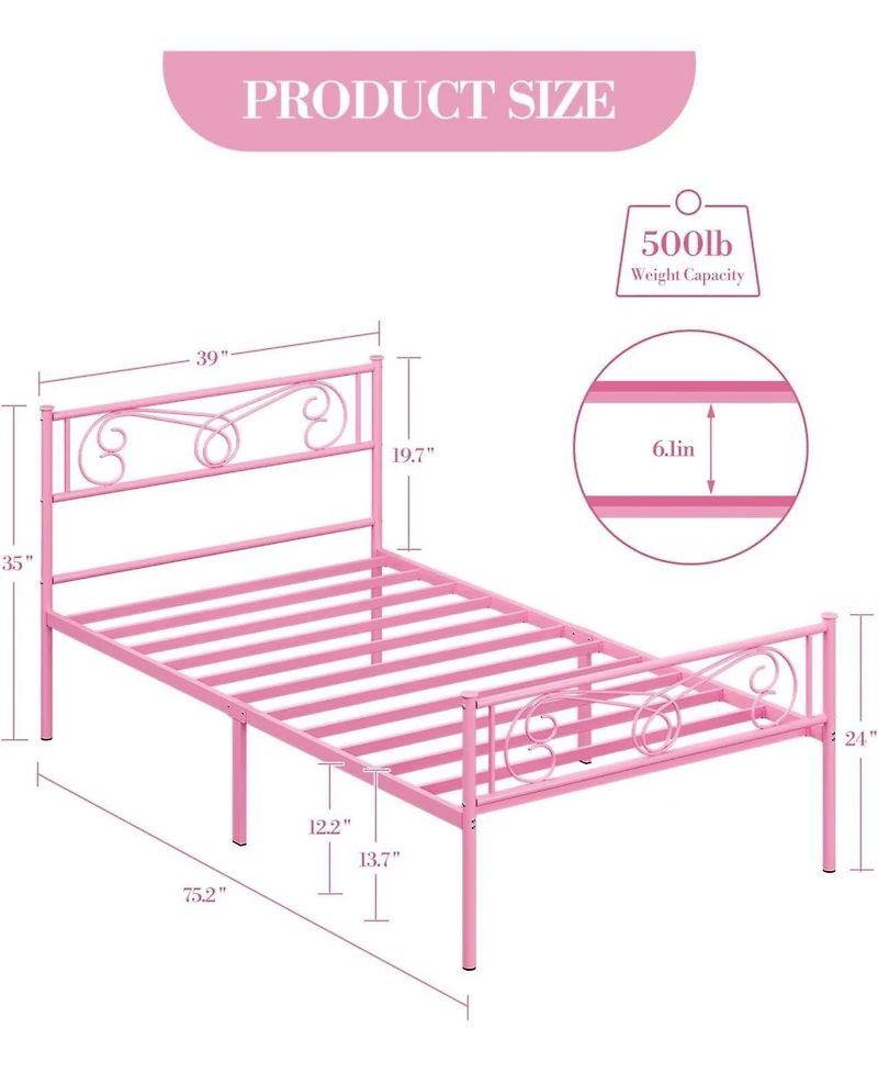 gaomon Bed Frames for Kids, Metal Frame with Headboard & Footboard, Platform Frame, Heavy Duty Slats Support, No Box Spring
