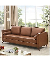 Gaomon Mid Century Modern Leather Sofa for Living Room, 3 Seater Leather Couch, Deep Seat Couch, Cozy Sofa for Office, Apartment, High Density Sponge