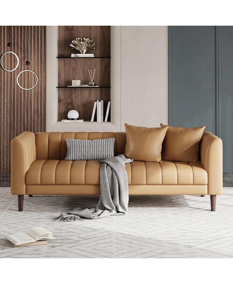 gaomon Modern 78" Faux Leather Sofa, Deep Seats, 3-Seater with Pillows & Wood Legs