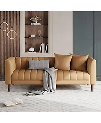 gaomon Modern 78" Faux Leather Sofa, Deep Seats, 3-Seater with Pillows & Wood Legs