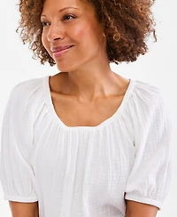 Style & Co Women's Cotton Gauze Puff-Sleeve Top, Macy's Exclusive