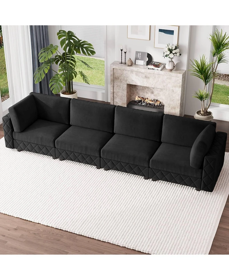 gaomon Modular Sectional Sofa, 4 Seat High Density Sponges Cloud Couch L Shaped Sofa, Velvet Couch with Upholstered for Living Room