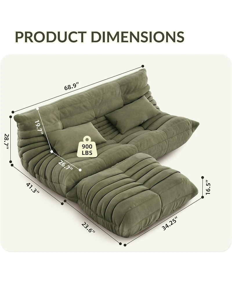 gaomon Bean Bag Couch, Oversized Fireside Chair Bean Bag Sofa with Ottoman, Togo Loveseat Sofa with High Density Comfortable Foam for Living Room