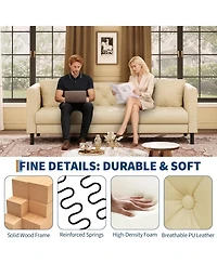 gaomon 81" Leather Couch, Handmade Button Tufted 3 Seater Sofa, Chesterfield Sofa with Deep Seat and 2 Pillows