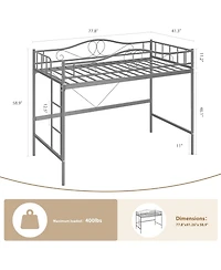 gaomon loft bed twin with removable ladder, full guardrail, heavy duty metal frame, 400 lbs capacity, space saving design