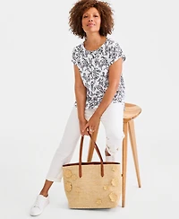 Style & Co Women's Printed Short-Sleeve Mixed-Media Tee, Macy's Exclusive