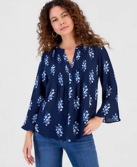 Style & Co Women's Printed Pintuck Ruffle Sleeve Top, Macy's Exclusive