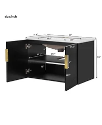 Sillysis 30" Wall Mounted Bathroom Vanity with Sink, Modern Striped Cabinet Adjustable Storage & Ceramic Basin for Small Bathrooms