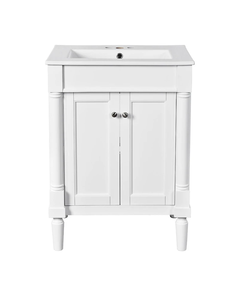 Sillysis 24" Bathroom Vanity with Ceramic Sink, Modern Solid Wood Cabinet & Ample Storage for Small Spaces