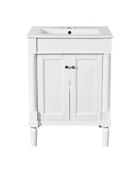 Sillysis 24" Bathroom Vanity with Ceramic Sink, Modern Solid Wood Cabinet & Ample Storage for Small Spaces