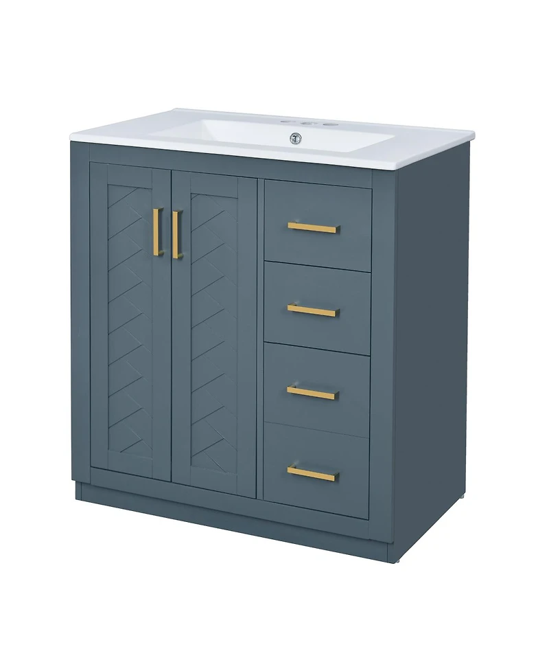 Sillysis 30" Bathroom Vanity with Ceramic Sink, 3 Drawers & Soft Close Doors, Solid Wood Cabinet for Ample Storage