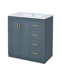 Sillysis 30" Bathroom Vanity with Ceramic Sink, 3 Drawers & Soft Close Doors, Solid Wood Cabinet for Ample Storage
