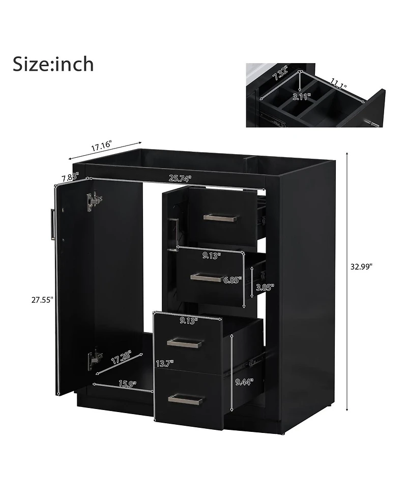 Sillysis 30" Bathroom Vanity with Ceramic Sink, 3 Drawers & Soft Close Doors, Solid Wood Cabinet for Ample Storage
