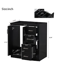 Sillysis 30" Bathroom Vanity with Ceramic Sink, 3 Drawers & Soft Close Doors, Solid Wood Cabinet for Ample Storage