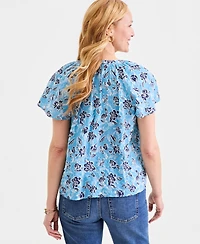 Style & Co Women's Printed Seersucker Flutter-Sleeve Top, Macy's Exclusive