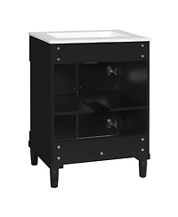 Sillysis 24" Bathroom Vanity with Curved Ceramic Sink, Adjustable Shelf 2-Door Storage for Small Modern Bathrooms