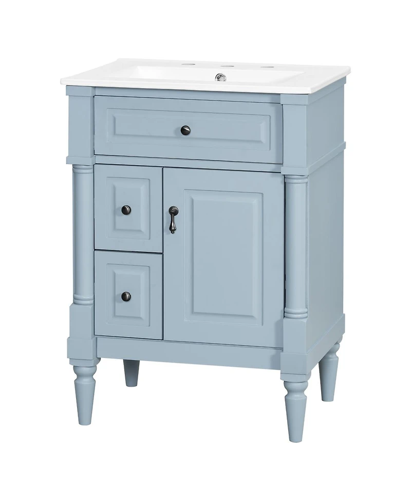 Sillysis 24" Bathroom Vanity with Sink, Solid Wood Cabinet Flip Drawer and Adjustable Shelf, Freestanding Modern Storage for Small Spaces