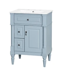 Sillysis 24" Bathroom Vanity with Sink, Solid Wood Cabinet Flip Drawer and Adjustable Shelf, Freestanding Modern Storage for Small Spaces