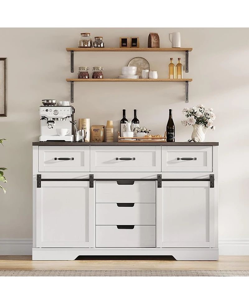 gaomon Farmhouse 6 Drawer Dresser with Sliding Barn Doors, Wooden Tv Stand for Living Room