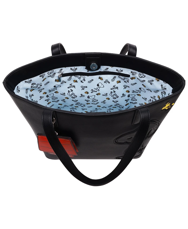 Peanuts Danielle Nicole Peanuts Snoopy Minimal Black Tote Bag with Doghouse Cardholder