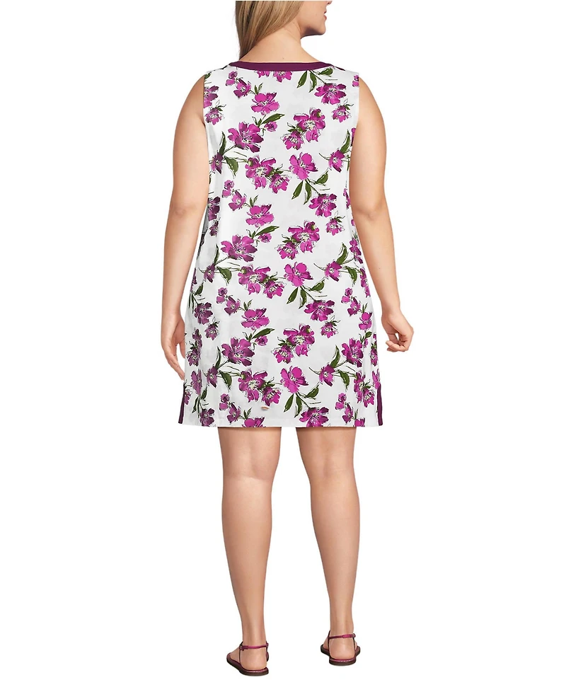 Lands' End Plus Cotton Jersey Notch Neck Dress