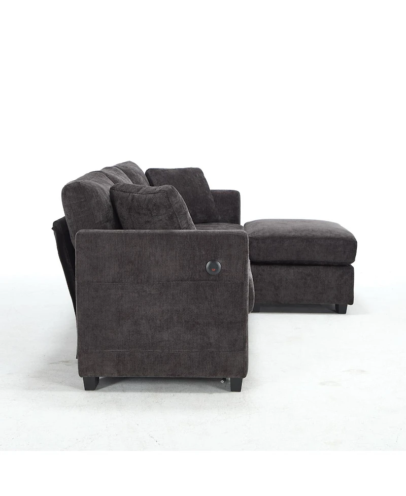 Streamdale Furniture Modern Storage Sofa with Dual Usb, 2 Side Pockets, Ottoman Storage Bench