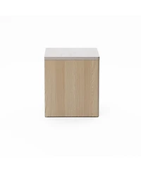 LuxenHome Snowy Oak Nightstand & End Table with 2 Drawers, Faux Travertine Top, Durable Manufactured Wood
