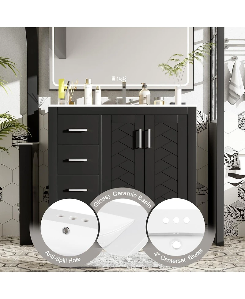 Sillysis 36" Bathroom Vanity with Ceramic Sink, Solid Wood Frame, Soft Close Drawers & Ample Storage for Modern Homes