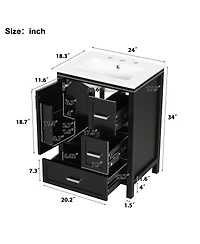 Sillysis 24" Modern Bathroom Vanity with Ceramic Sink, Soft Close Cabinet & Ample Storage for Small Spaces